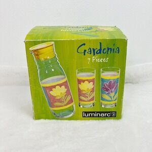 VTG Luminarc France Gardenia 7 Piece Flower Power Juice Set Summer Garden Party